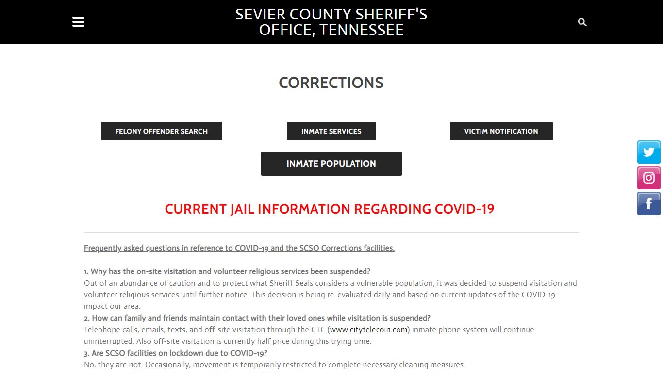 Jail Information - Sevier County Sheriff's Office, Tennessee